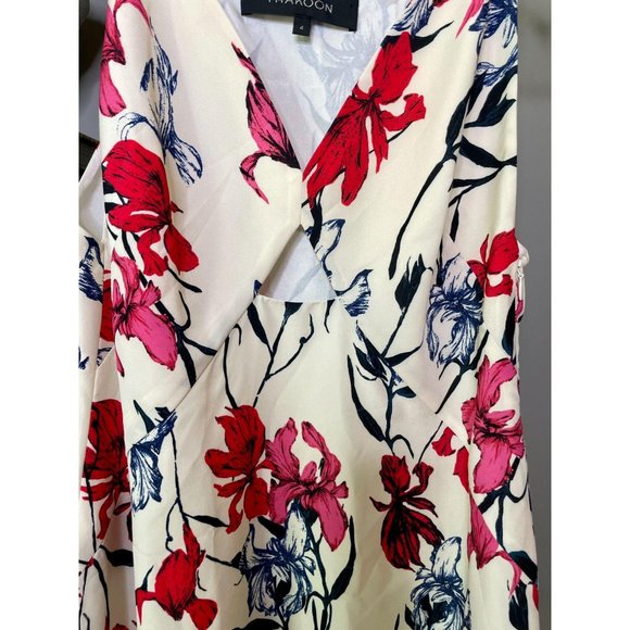 Thakoon 100% Silk Iris Print Cutout Mini Dress Ivory Red Floral Women's Size 4 - Picture 7 of 11